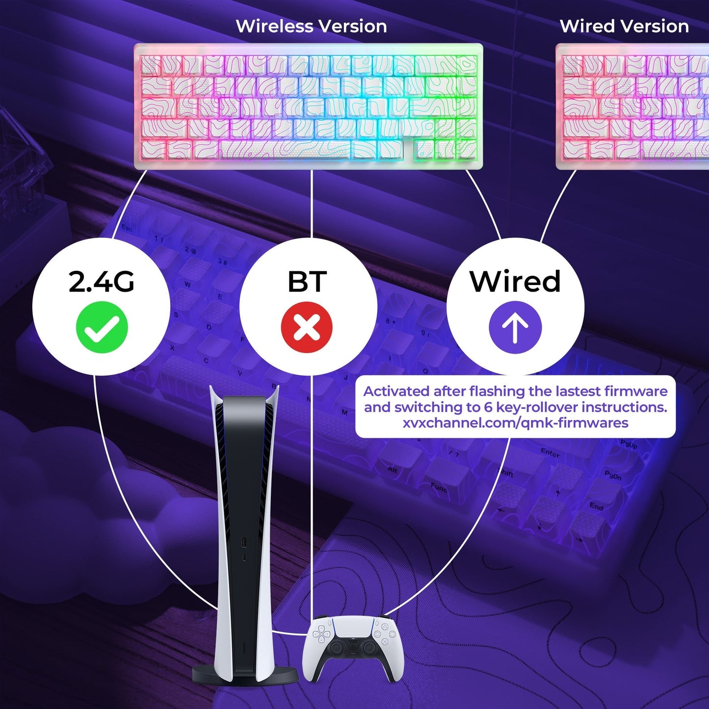 XVX M67 JadeStone VIA Tri - Mode Mechanical Keyboard with IMD - Tech Keycaps (Stellar White) - Alex Market