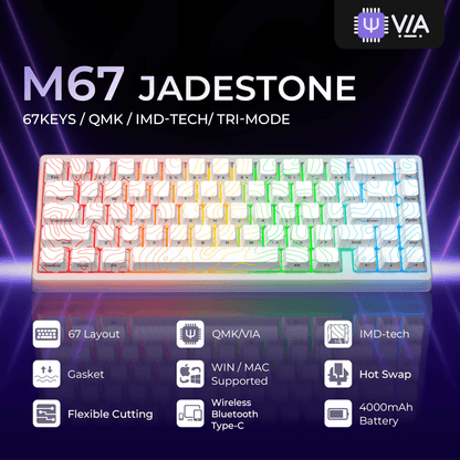 XVX M67 JadeStone VIA Tri - Mode Mechanical Keyboard with IMD - Tech Keycaps (Stellar White) - Alex Market