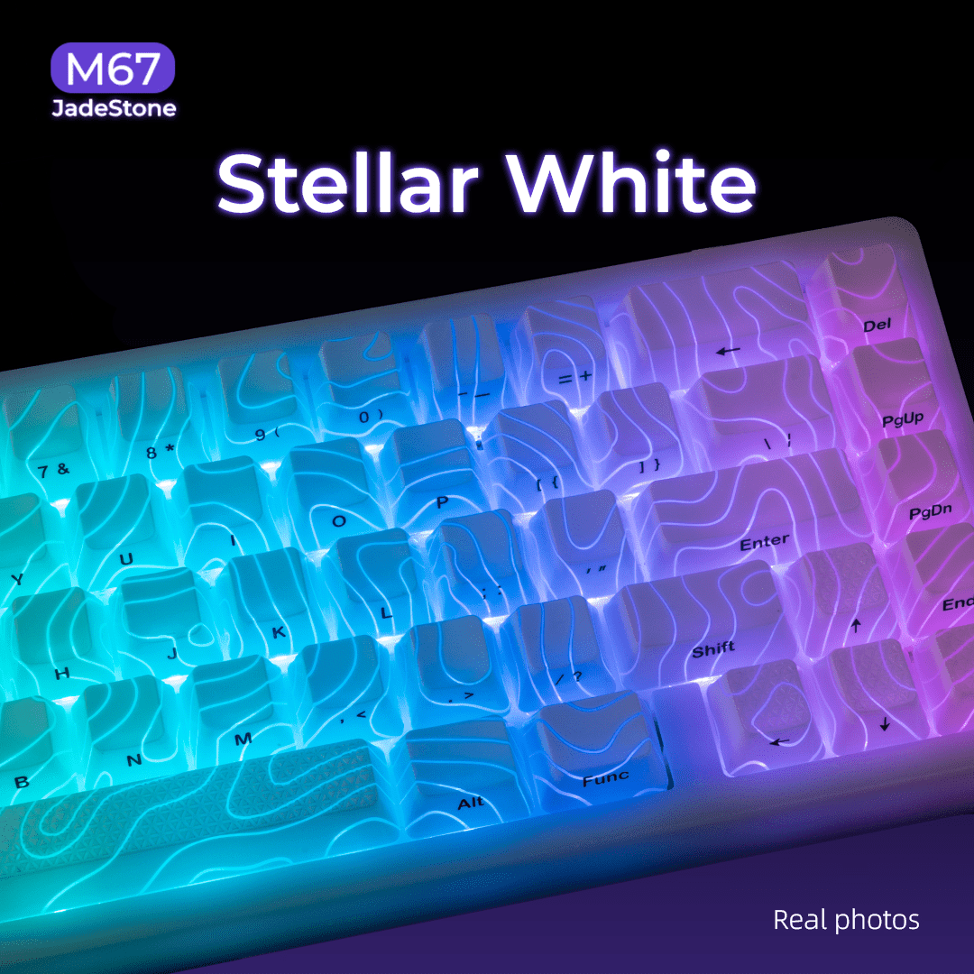 XVX M67 JadeStone VIA Tri - Mode Mechanical Keyboard with IMD - Tech Keycaps (Stellar White) - Alex Market