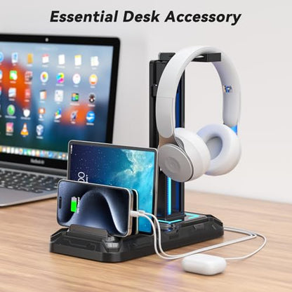 Headset Stand with Phone Holder - Detachable Controller Holder with 9 Light Modes