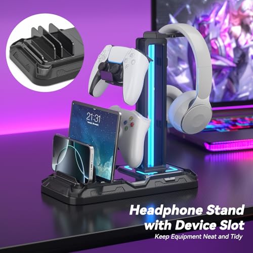 Headset Stand with Phone Holder - Detachable Controller Holder with 9 Light Modes