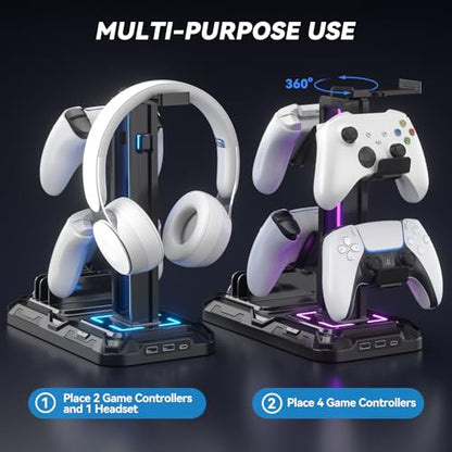 Headset Stand with Phone Holder - Detachable Controller Holder with 9 Light Modes