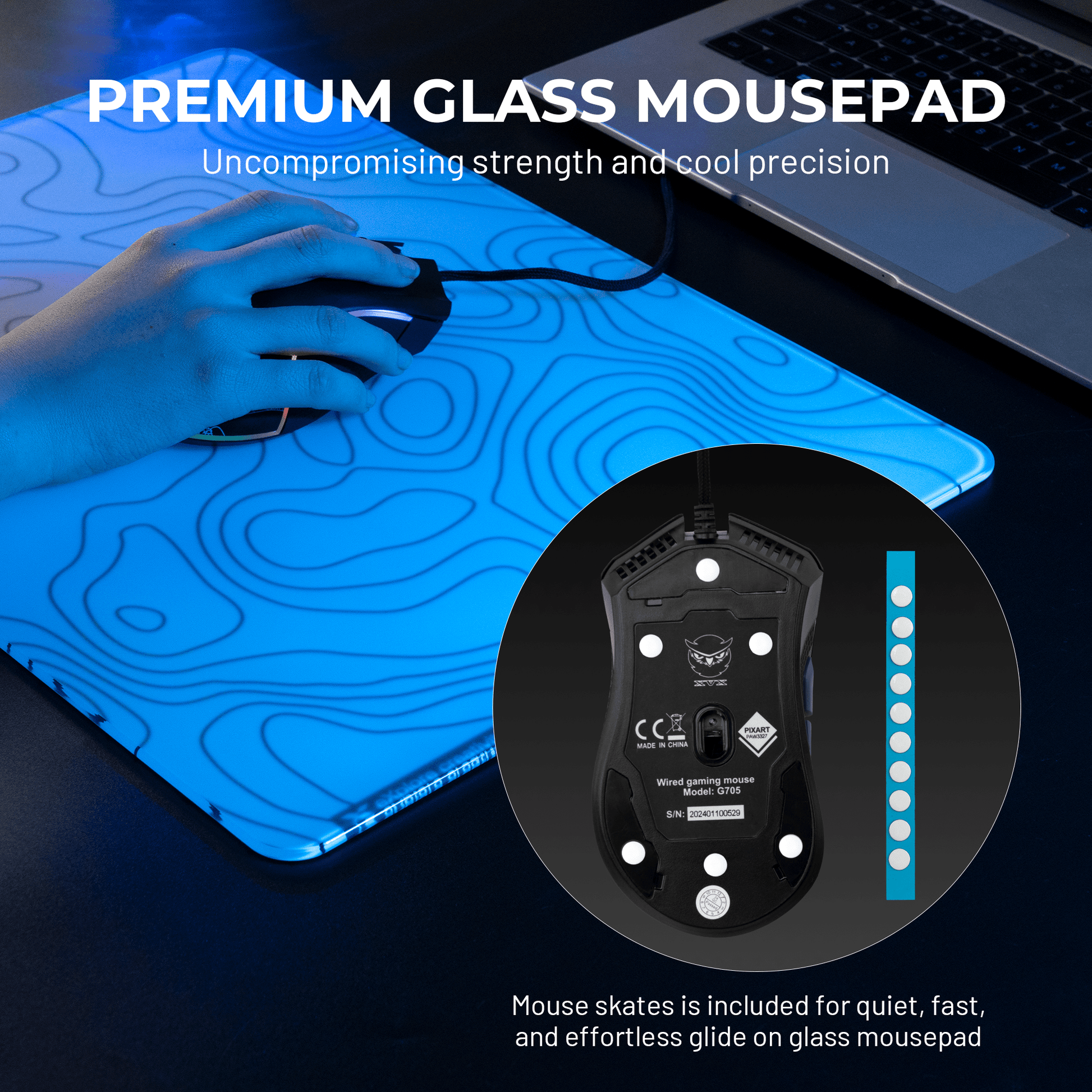XVX SpacePad Glass Gaming Mouse Pad with Etched Surface Full Anti - Slip Rubber Base - Alex Market