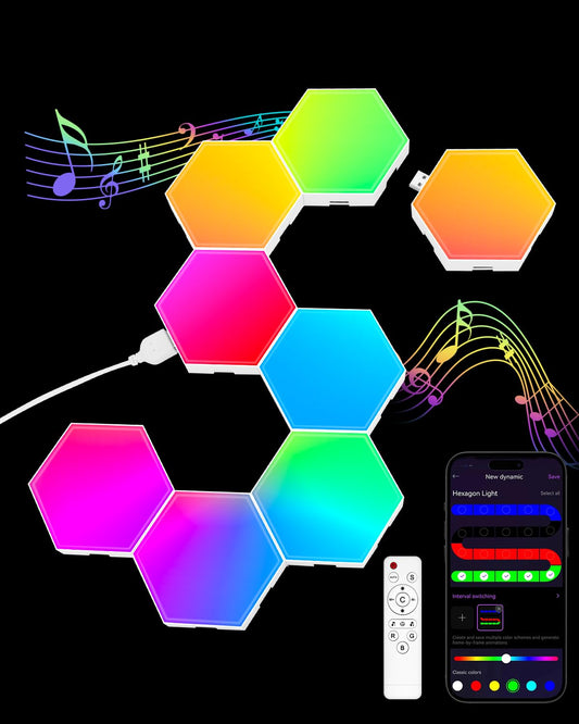 Hexagon Light Panels - Cool Music Sync RGB Hexagon LED Gaming Wall Lights with APP