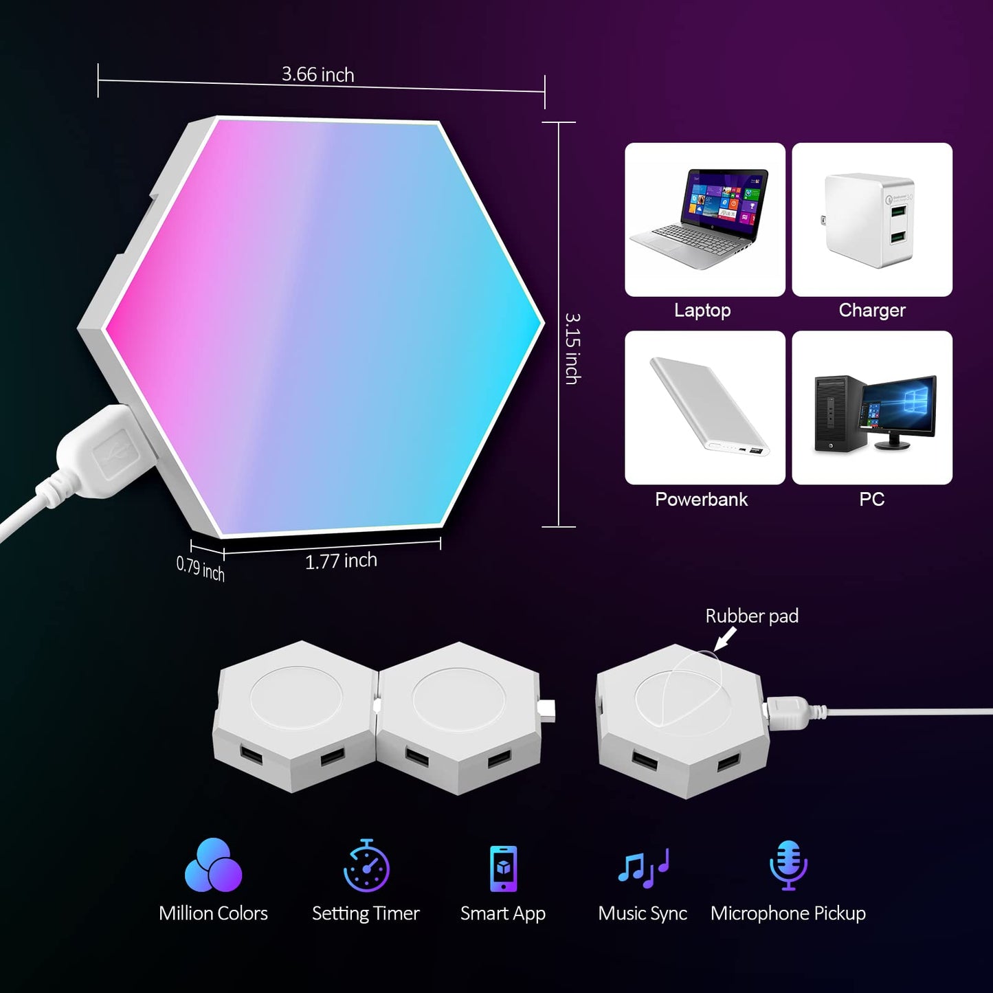 Hexagon Light Panels - Cool Music Sync RGB Hexagon LED Gaming Wall Lights with APP