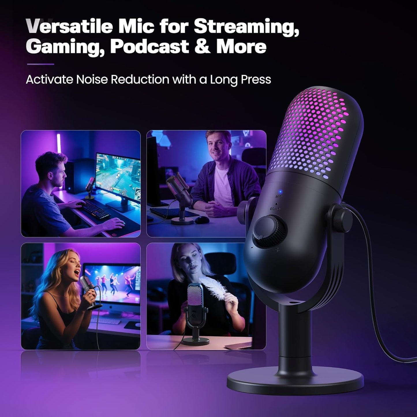 USB Microphone for PC Gaming: Condenser Microphone with RGB - Alex Market