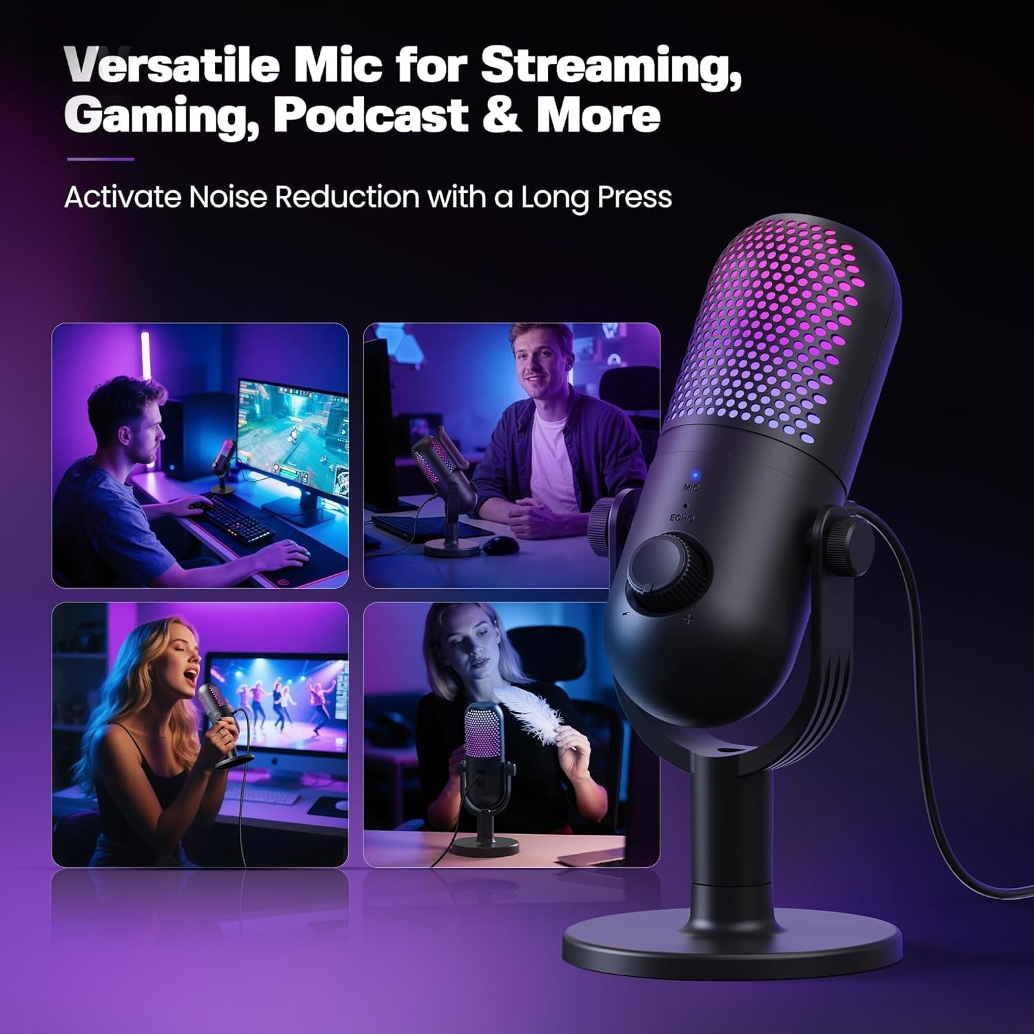USB Microphone for PC Gaming: Condenser Microphone with RGB - Alex Market