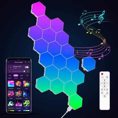 Hexagon Light Panels - Cool Music Sync RGB Hexagon LED Gaming Wall Lights with APP