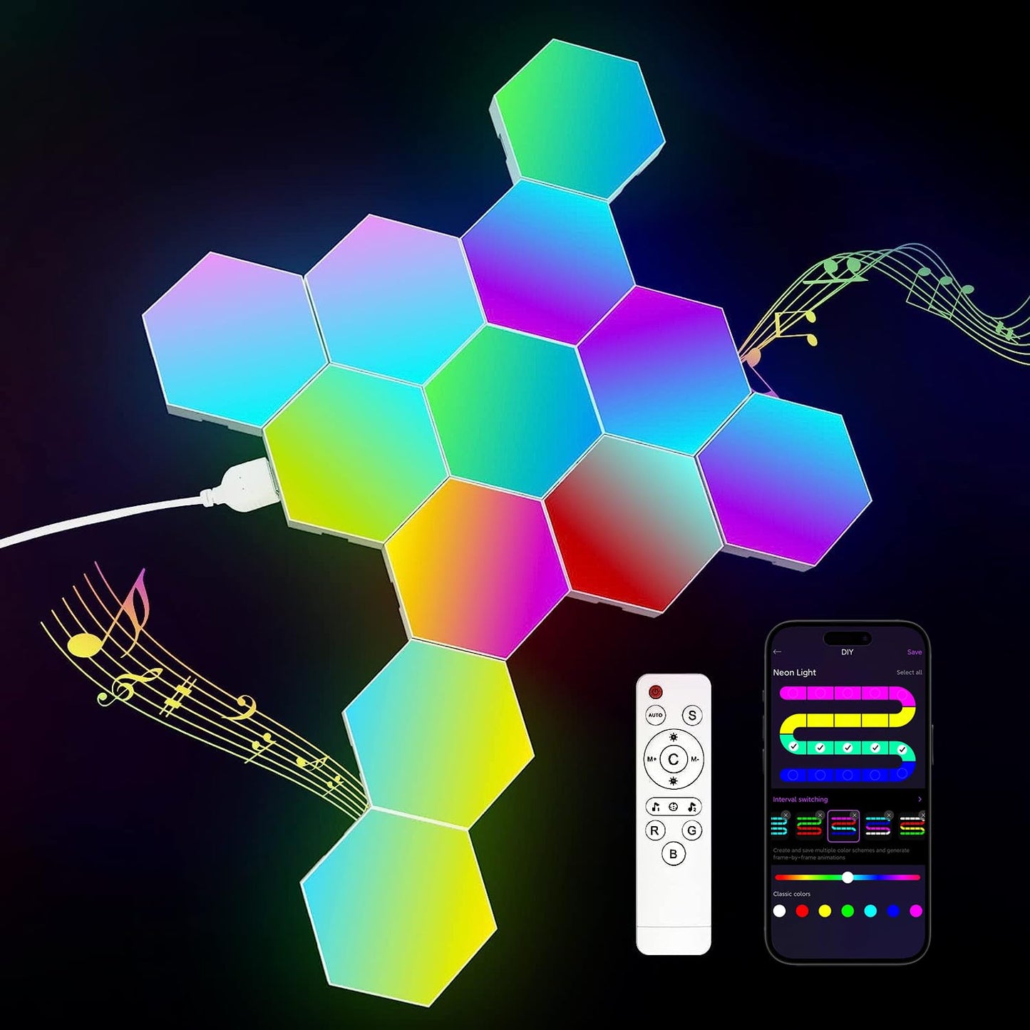 Hexagon Light Panels - Cool Music Sync RGB Hexagon LED Gaming Wall Lights with APP
