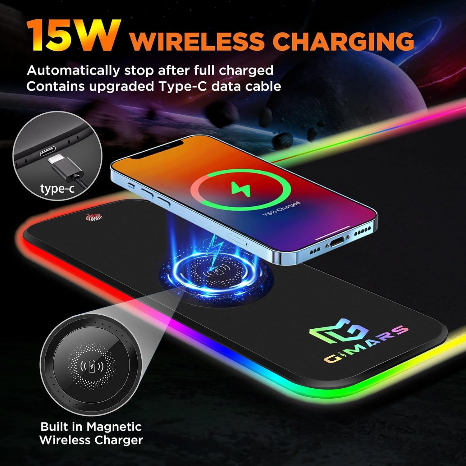 RGB Gaming Mouse Pad with 15W Qi Wireless Charging and Raised Charging Platform - Alex Market