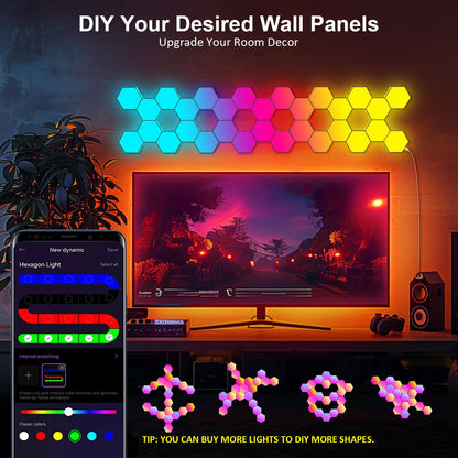 Hexagon Light Panels - Cool Music Sync RGB Hexagon LED Gaming Wall Lights with APP
