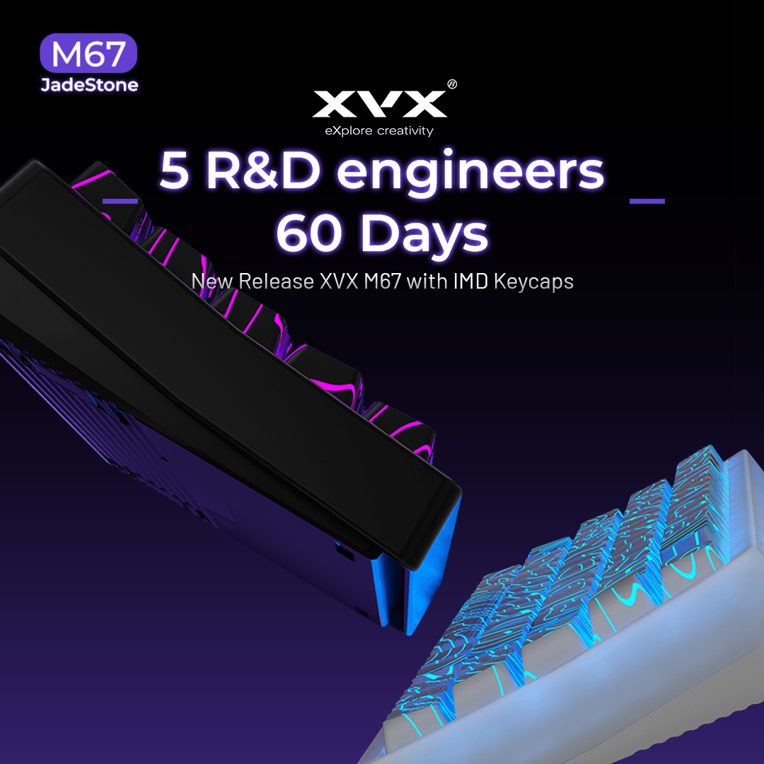 XVX M67 JadeStone VIA Tri - Mode Mechanical Keyboard with IMD - Tech Keycaps (Stellar White) - Alex Market