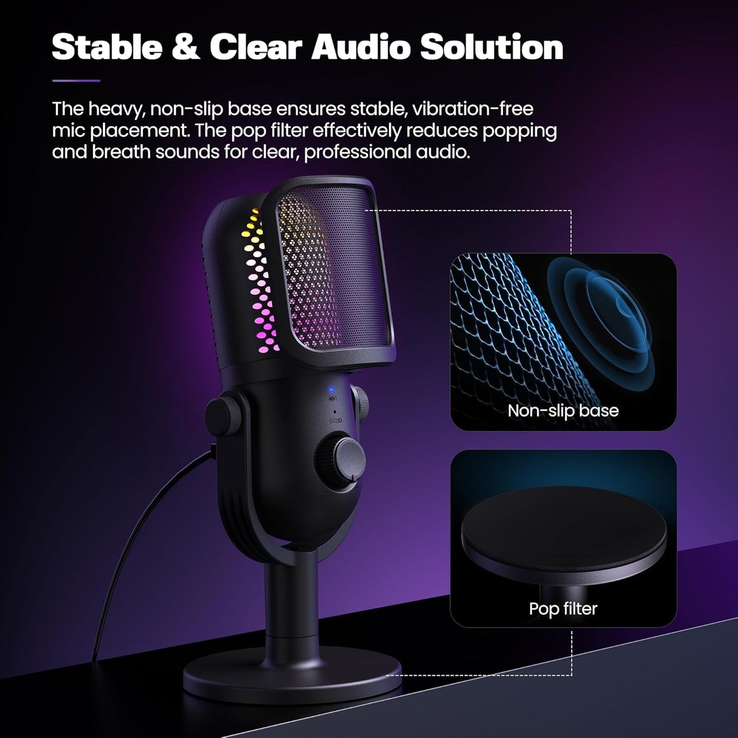 USB Microphone for PC Gaming: Condenser Microphone with RGB - Alex Market