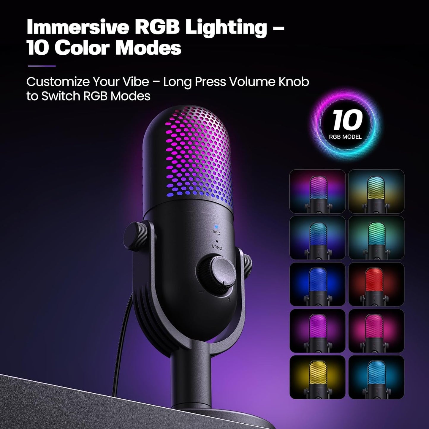 USB Microphone for PC Gaming: Condenser Microphone with RGB - Alex Market