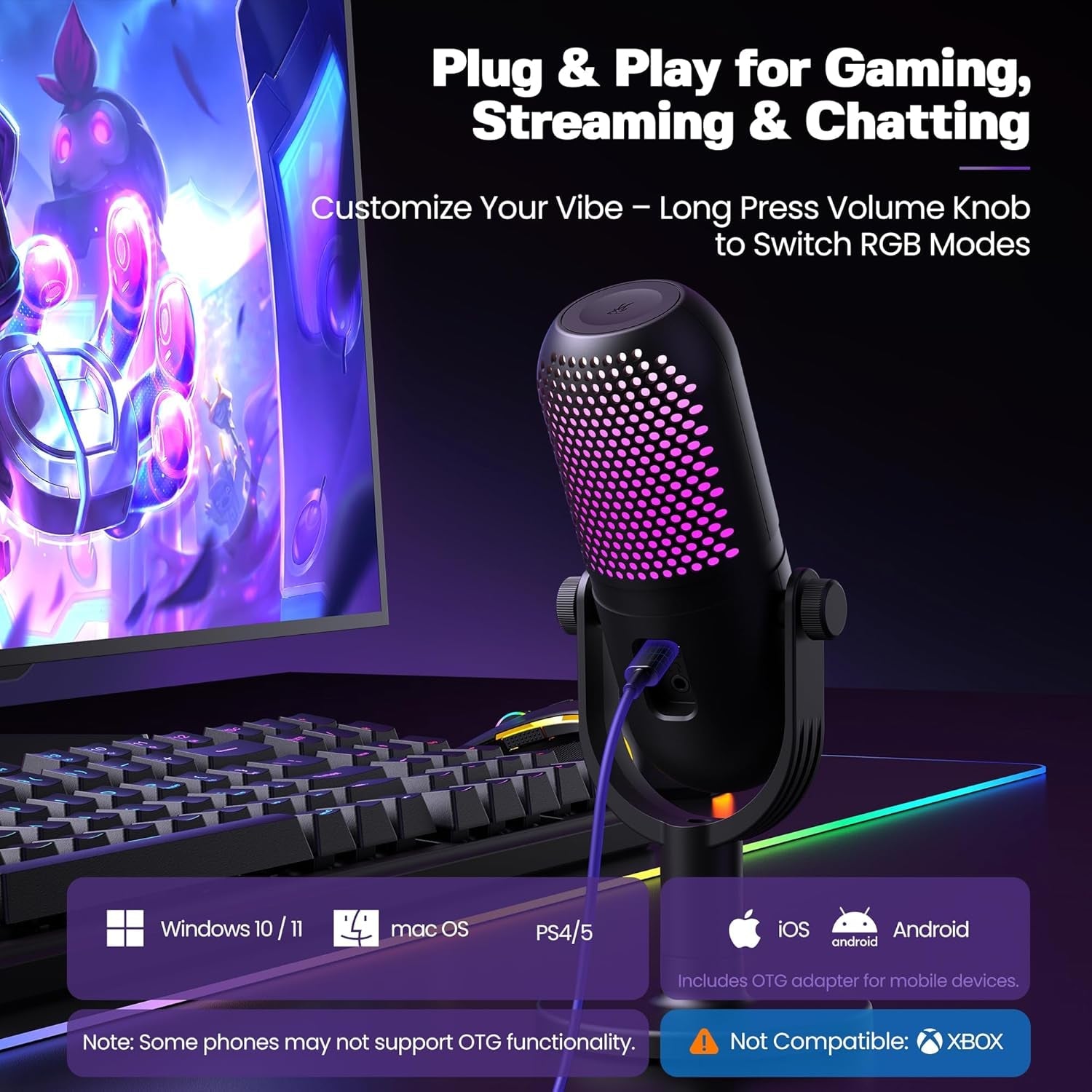 USB Microphone for PC Gaming: Condenser Microphone with RGB - Alex Market