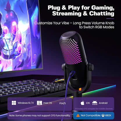 USB Microphone for PC Gaming: Condenser Microphone with RGB - Alex Market