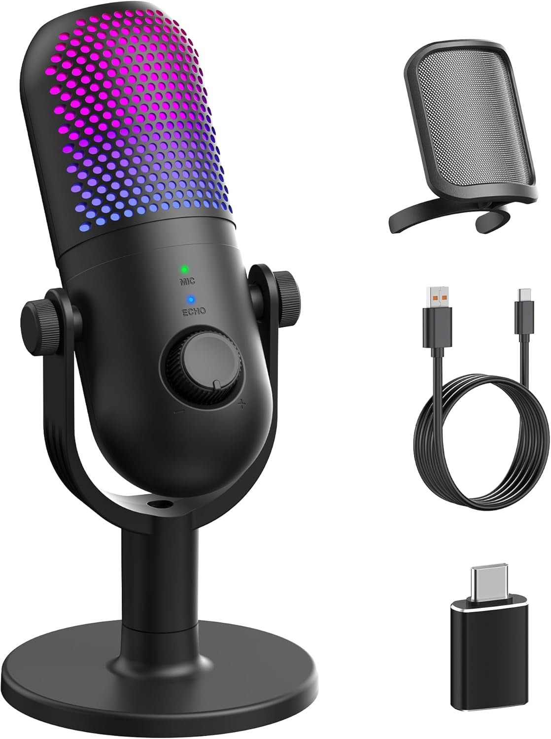 USB Microphone for PC Gaming: Condenser Microphone with RGB - Alex Market