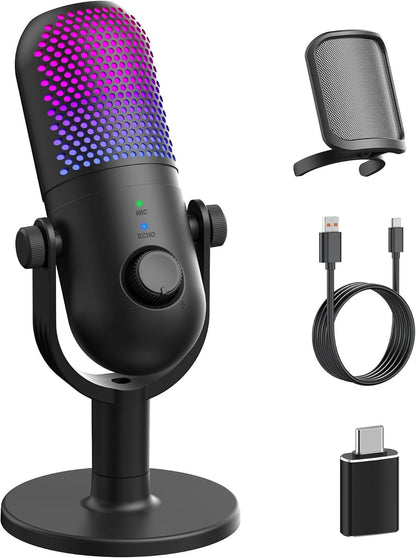 USB Microphone for PC Gaming: Condenser Microphone with RGB - Alex Market